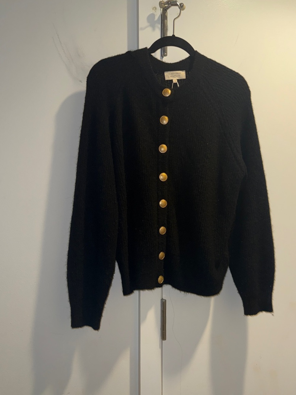 Sezane Black Cardigan with Gold Buttons